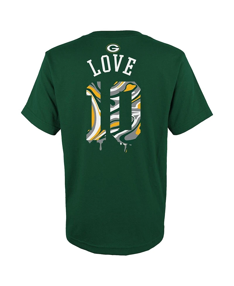 Outerstuff Big Boys and Girls Jordan Love Green Bay Packers Mainliner Drip Player Name Number T-Shirt