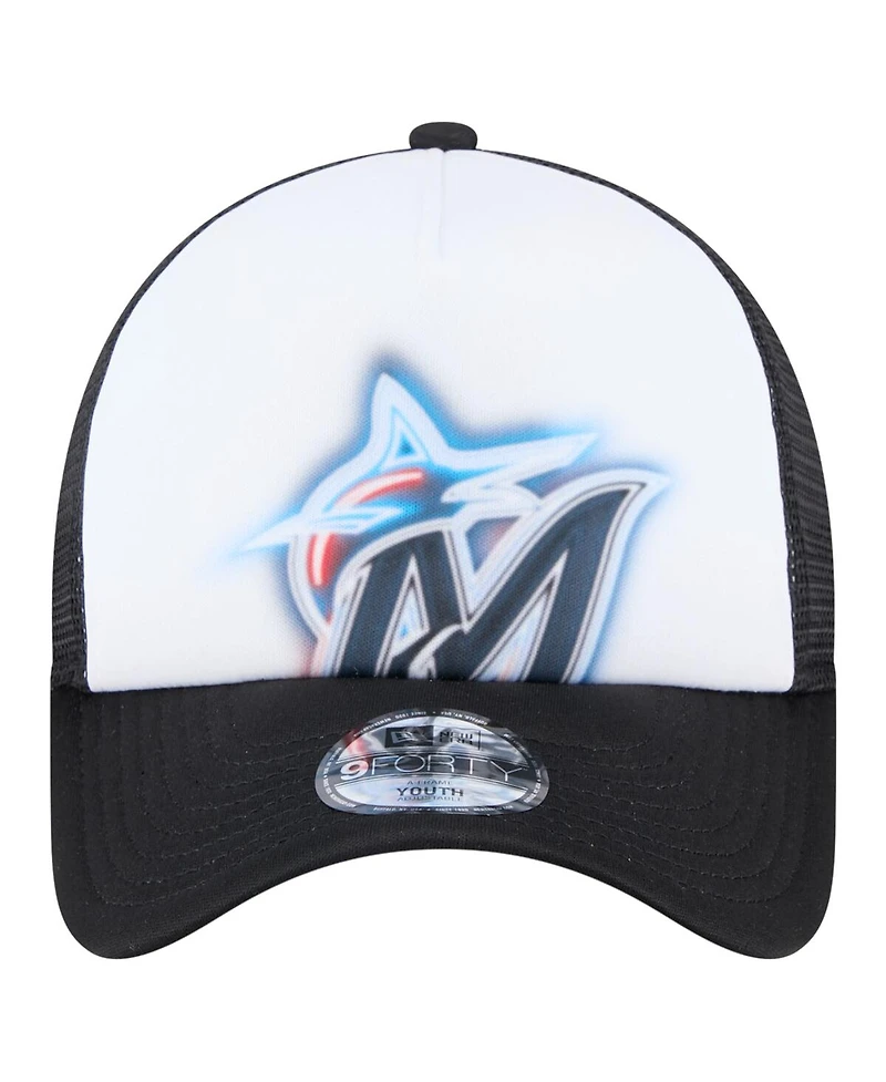 New Era Toddler White/Black Miami Marlins Painted A-Frame 9FORTY Trucker Adjustable Hat