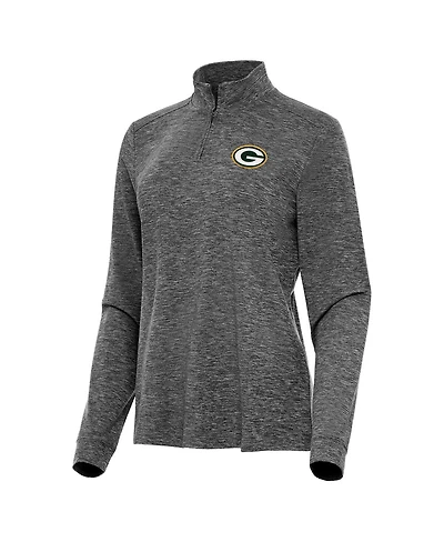 Antigua Women's Heather Black Green Bay Packers Mentor Quarter-Zip Jacket