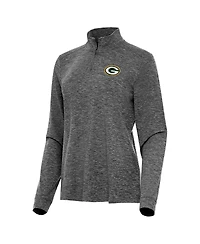 Antigua Women's Heather Black Green Bay Packers Mentor Quarter-Zip Jacket