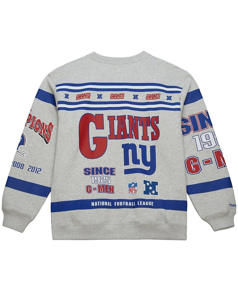 Mitchell & Ness Men's Heather Gray New York Giants All Over Print Vintage Fleece Crewneck Sweatshirt