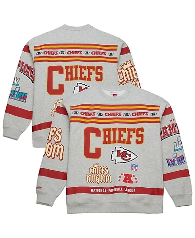 Mitchell & Ness Men's Heather Gray Kansas City Chiefs All Over Print Vintage Fleece Crewneck Sweatshirt