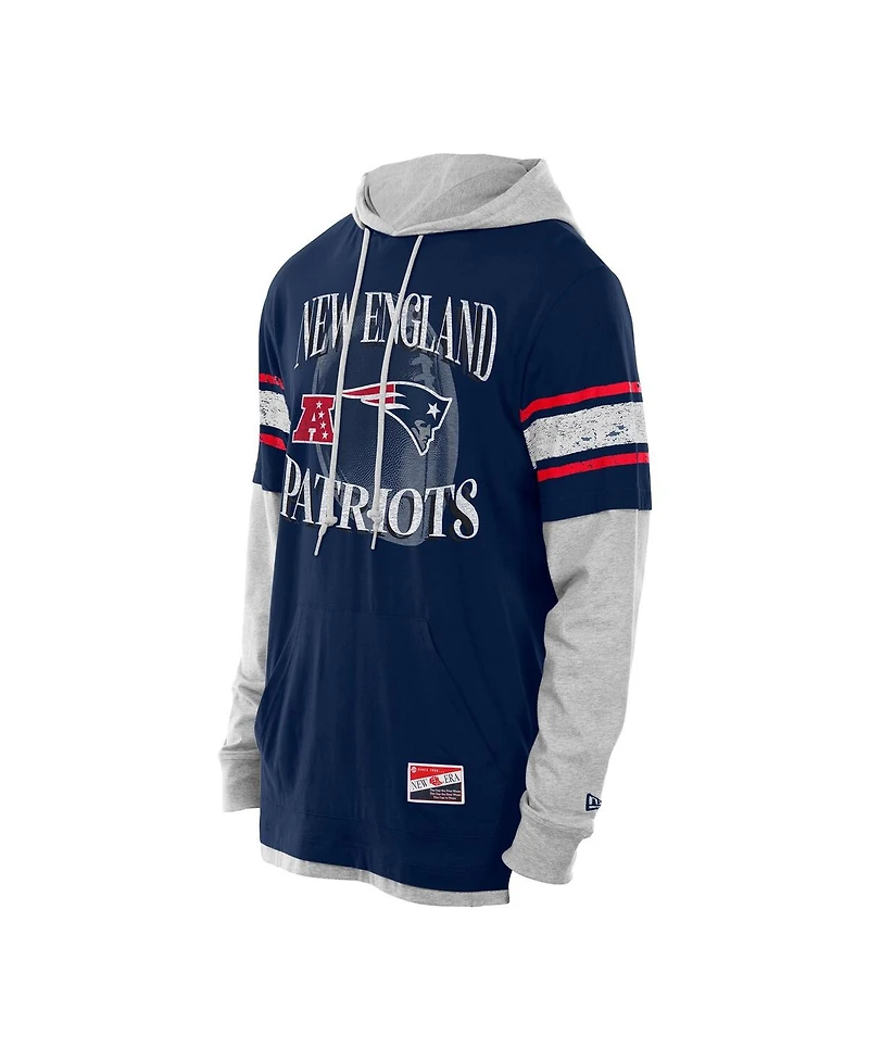 New Era Men's Navy England Patriots Twofer Layered Long Sleeve Hoodie T-Shirt