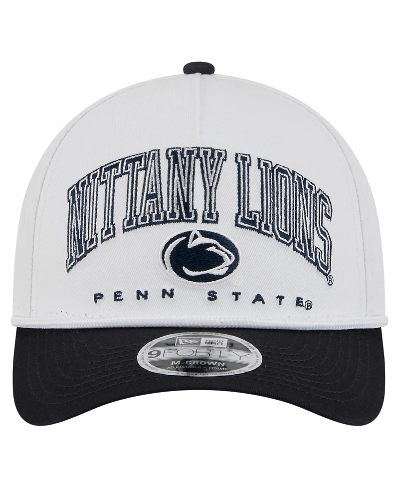 New Era Men's White/Navy Penn State Nittany Lions Arch Two-Tone Rope 9FORTY A-Frame M-Crown Adjustable Hat