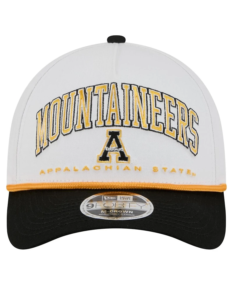 New Era Men's White/Black Appalachian State Mountaineers Arch Two-Tone Rope 9FORTY A-Frame M-Crown Adjustable Hat