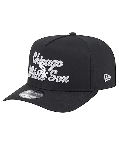 New Era Men's Black Chicago White Sox Chainstitch 9FIFTY A-Frame Snapback Hat