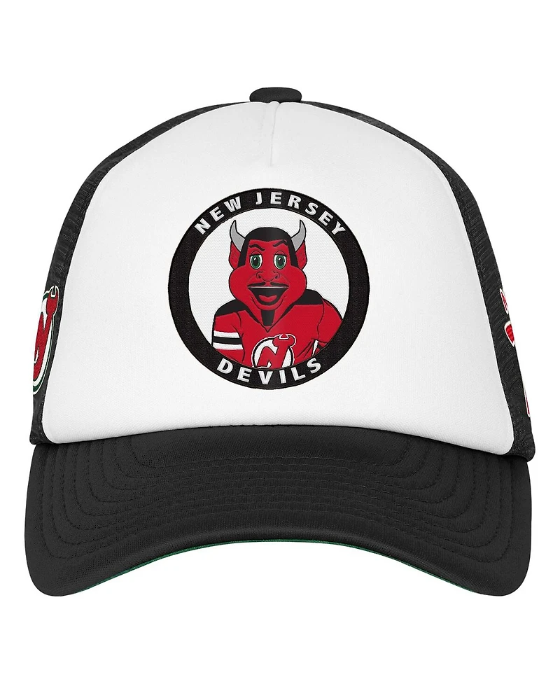 Mitchell & Ness Big Boys and Girls White New Jersey Devils Mascot Adjustable Trucker Hat