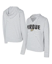 Concepts Sport Men's White/Gray Purdue Boilermakers French Terry Striped V-Neck Pullover Hoodie