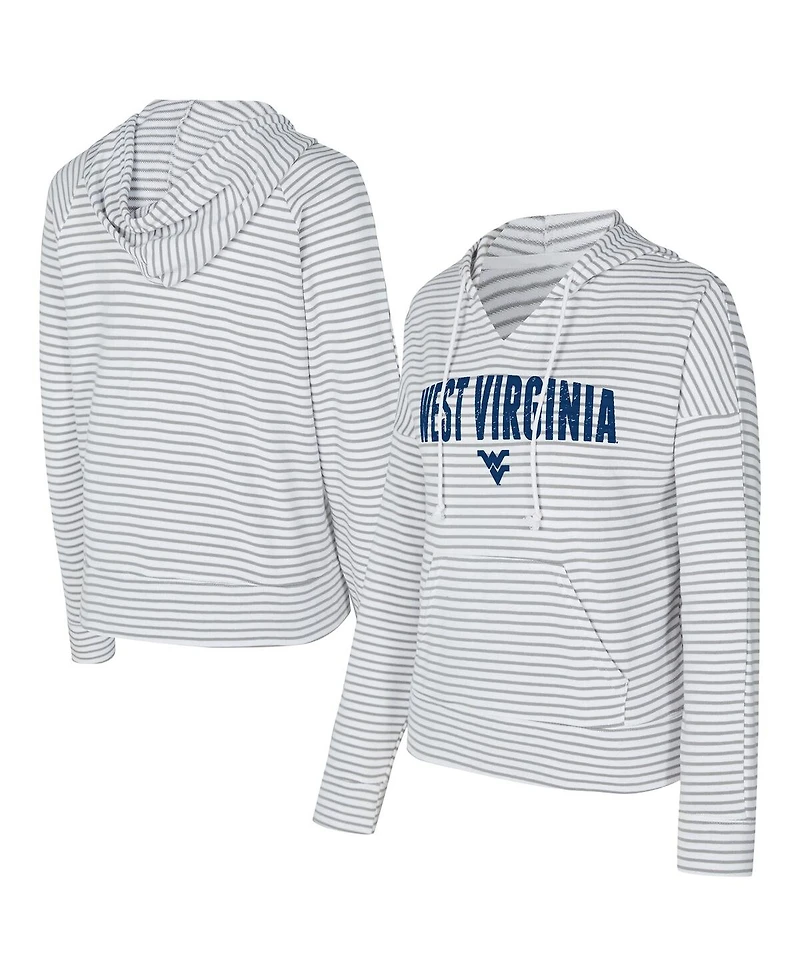 Concepts Sport Men's White/Gray West Virginia Mountaineers French Terry Striped V-Neck Pullover Hoodie