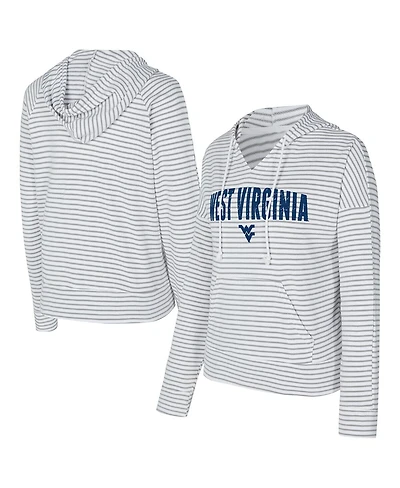 Concepts Sport Men's White/Gray West Virginia Mountaineers French Terry Striped V-Neck Pullover Hoodie
