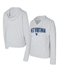 Concepts Sport Men's White/Gray West Virginia Mountaineers French Terry Striped V-Neck Pullover Hoodie