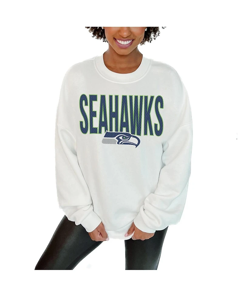 Gameday Couture Women's White Seattle Seahawks Just Go With It Oversized Long Sleeve Crewneck Sweatshirt