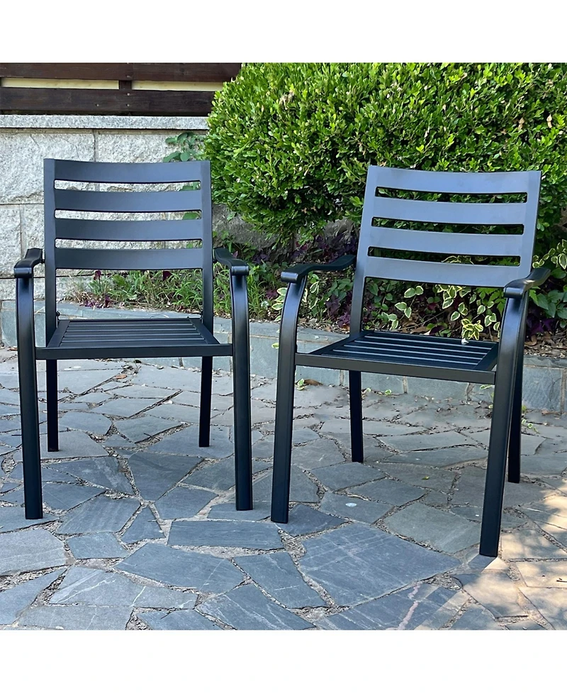 Streamdale Furniture Iron Terrace Dining Chairs - Set of 2, Black Metal Outdoor Chairs