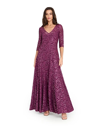 Tahari Asl Women's V-Neck Beaded Gown