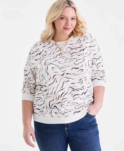 Style & Co Plus Zebra Brush Crewneck Sweatshirt, Macy's Exclusive