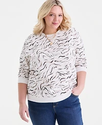 Style & Co Plus Zebra Brush Crewneck Sweatshirt, Macy's Exclusive