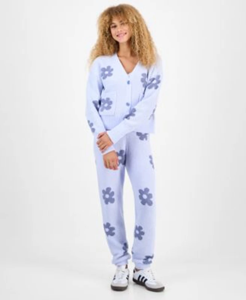 Hippie Rose Juniors Floral Teddy Knit Tank Cardigan Set Floral Teddy Knit Jogger Pants