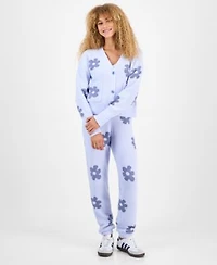 Hippie Rose Juniors Floral Teddy Knit Tank Cardigan Set Floral Teddy Knit Jogger Pants