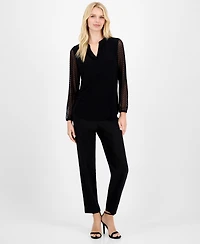 Kasper Women's Split-Neck Long-Dot-Sleeve Blouse