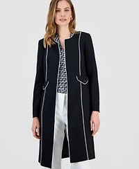 Kasper Women's Stretch Crepe Piping-Trim Long Jacket