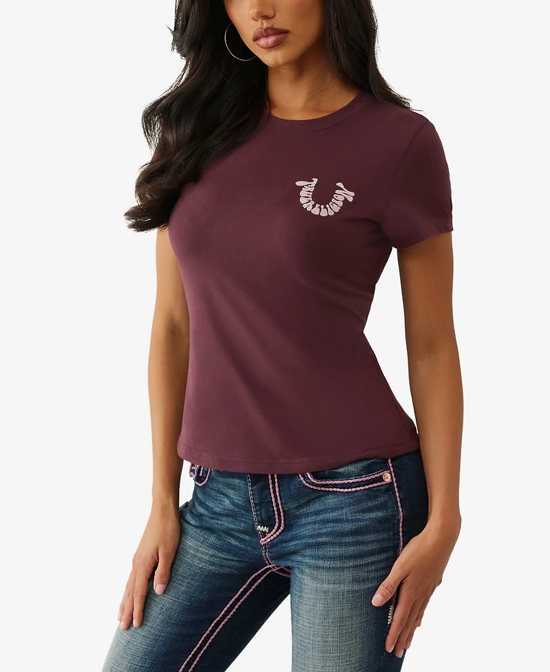 True Religion Women's Crystal Horseshoe Crew T-Shirt