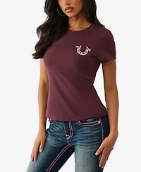 True Religion Women's Crystal Horseshoe Crew T-Shirt