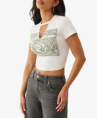 True Religion Women's Crystal Buddha Keyhole Baby T-Shirt