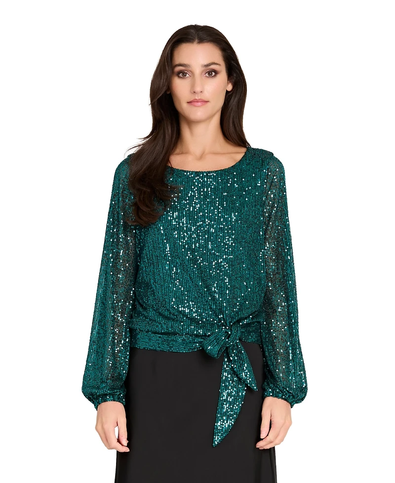 Tahari Asl Women's Long Sleeve Sequin Top