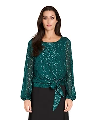 Tahari Asl Women's Long Sleeve Sequin Top