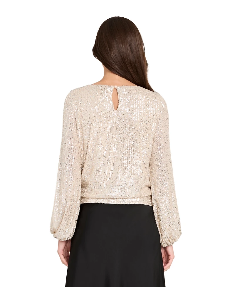 Tahari Asl Women's Long Sleeve Sequin Top