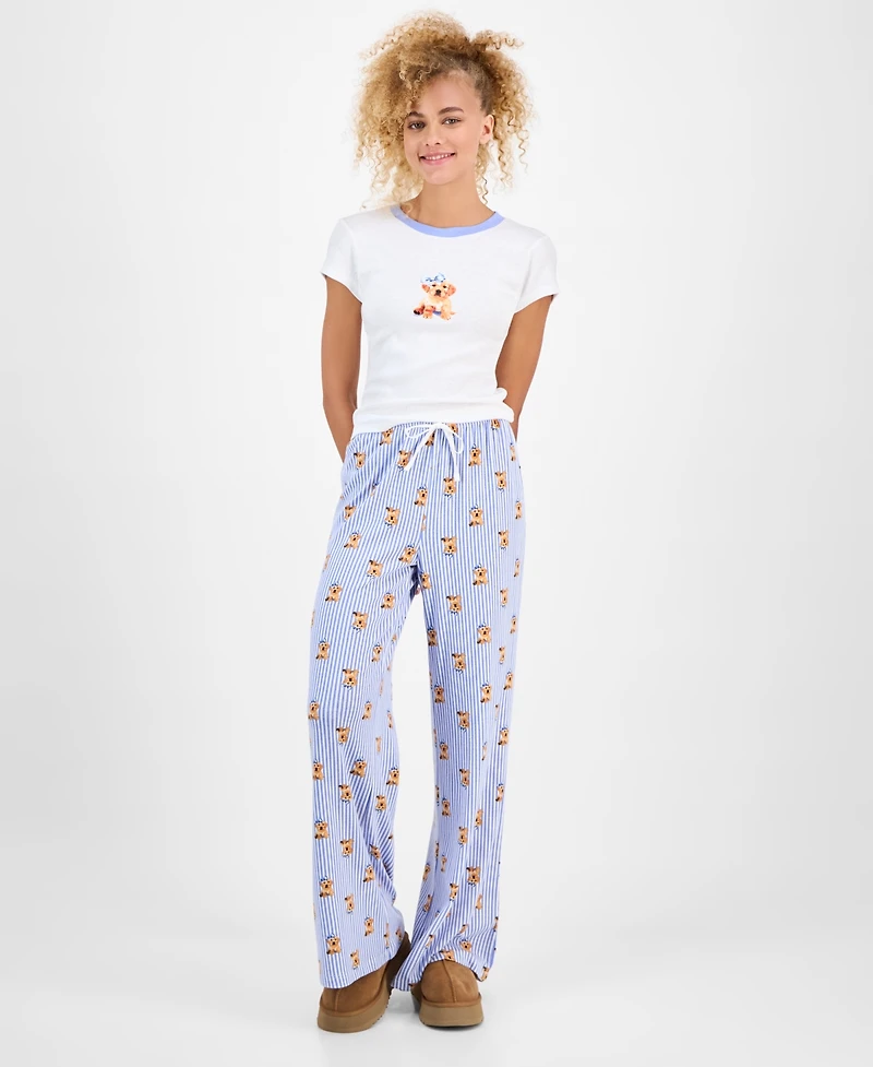 Just Polly Juniors' Pointelle Drawstring Wide-Leg Lounge Pants