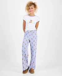 Just Polly Juniors' Pointelle Drawstring Wide-Leg Lounge Pants