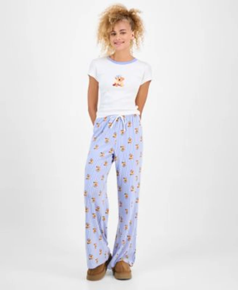 Just Polly Juniors Puppy Print T Shirt Puppy Print Striped Drawstring Pants
