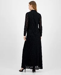 Anne Klein Womens Glitter Long Sleeve Mock Neck Top Glitter Flared Maxi Skirt