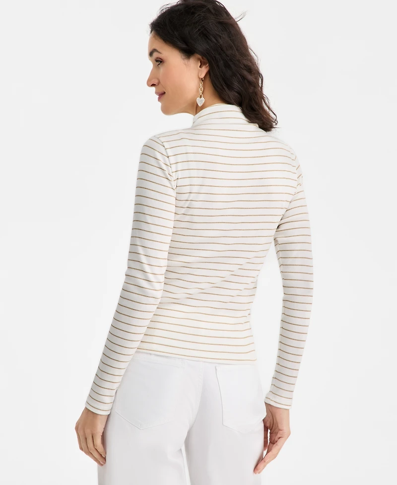 On 34th Women's Knit Long-Sleeve Mock-Neck Lurex Striped Top, Macy's Exclusive