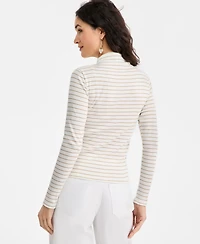 On 34th Women's Knit Long-Sleeve Mock-Neck Lurex Striped Top, Macy's Exclusive