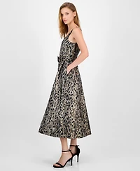 julia jordan Women's Leopard Safari Jacquard Midi Dress