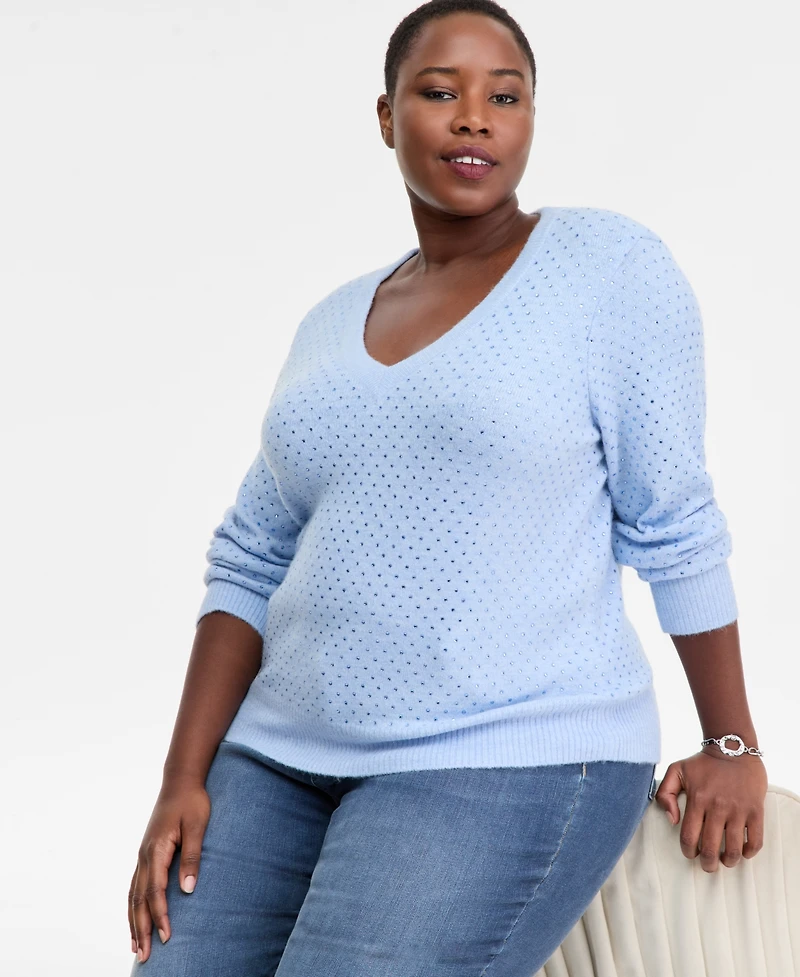 I.n.c. International Concepts Plus Embellished V-Neck Sweater, Macy's Exclusive
