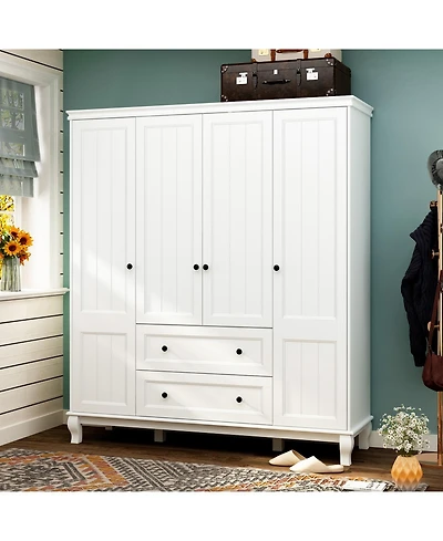 Homsee Modern Nordic style minimalist 4-door 2-drawer armoire, white wardrobe, bedroom closet