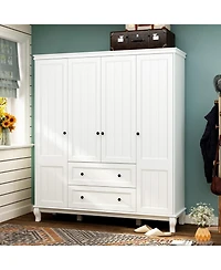Homsee Modern Nordic style minimalist 4-door 2-drawer armoire, white wardrobe, bedroom closet