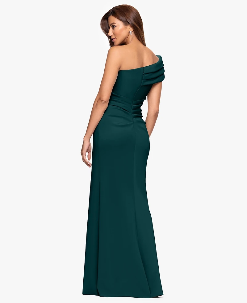 Xscape Women's One-Shoulder Pleat Long Dress