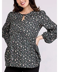 Motherhood Maternity Women's Long Sleeve Empire Waist Keyhole Woven Blouse