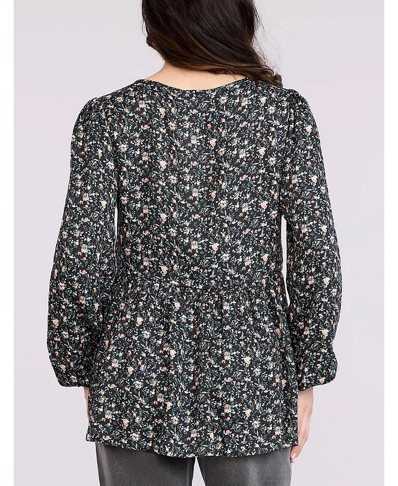 Motherhood Maternity Women's Long Sleeve Empire Waist Keyhole Woven Blouse