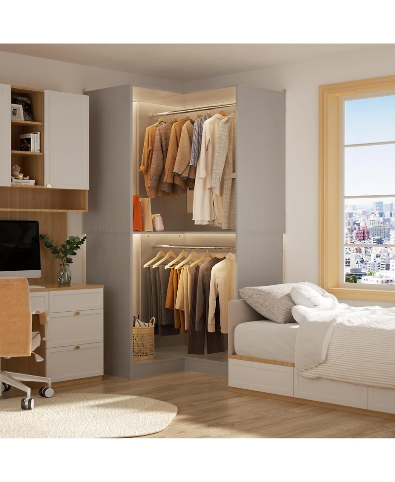 Aheaplus Freestanding Corner Closet Organizer with Hanging Rods, Space-saving System for Walk-in