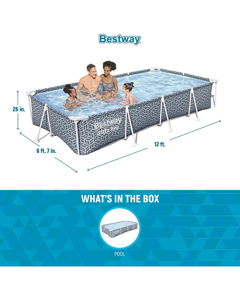 Bestway Steel Pro 12' x 6'7" x 26" Rectangle Above Ground Outdoor Swimming Pool