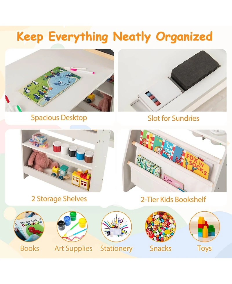 Costway Boys Art Table and Chair Set with Easel & Whiteboard Chalkboard Paper Roll