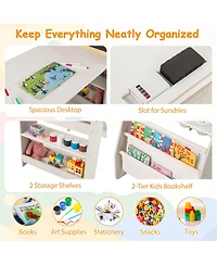 Costway Boys Art Table and Chair Set with Easel & Whiteboard Chalkboard Paper Roll