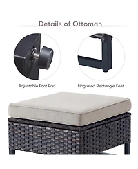 Gymojoy U-Frame Pe Wicker Outdoor Ottoman with Olefin Cushions (Set Of 2