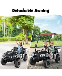 24V 7AH Kids Golf Cart 4WD 2 Seater Ride on Car with Sun Shade & Dump Bed