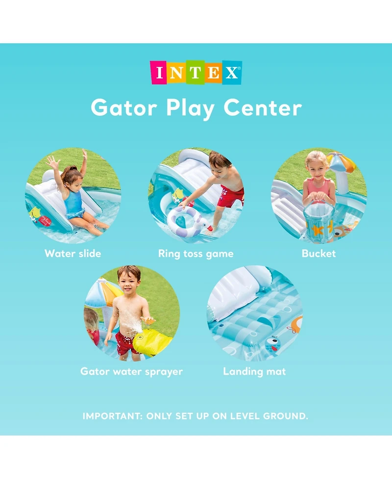 Intex 57165EP Gator Outdoor Inflatable Kiddie Pool Water Play Center with Slide